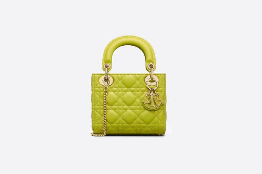 Mini Lady Di**r Bag Lime Cannage Lambskin