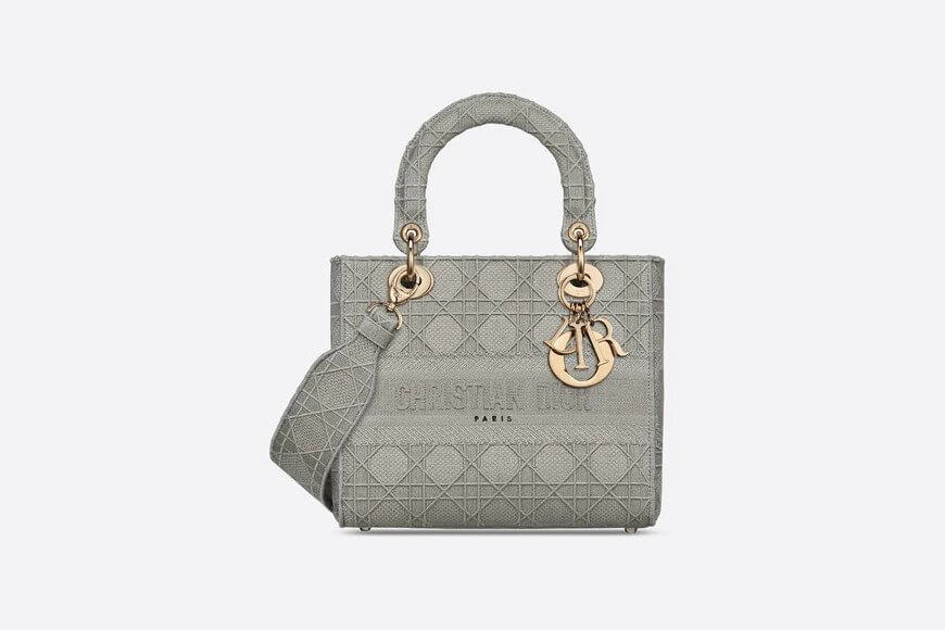 Medium Lady D-Lite Bag Gray Cannage Embroidery