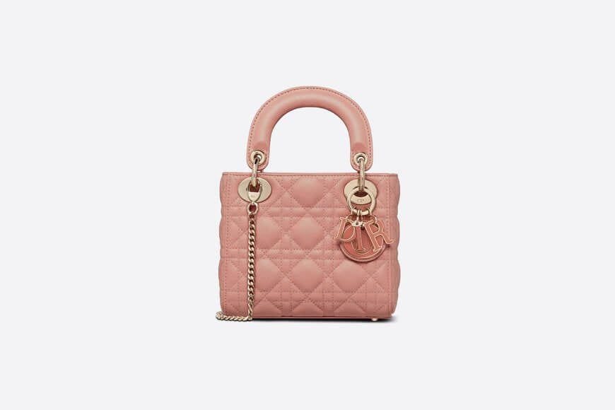 Mini Lady Di**r Bag Peach Blossom Pink Cannage Lambskin