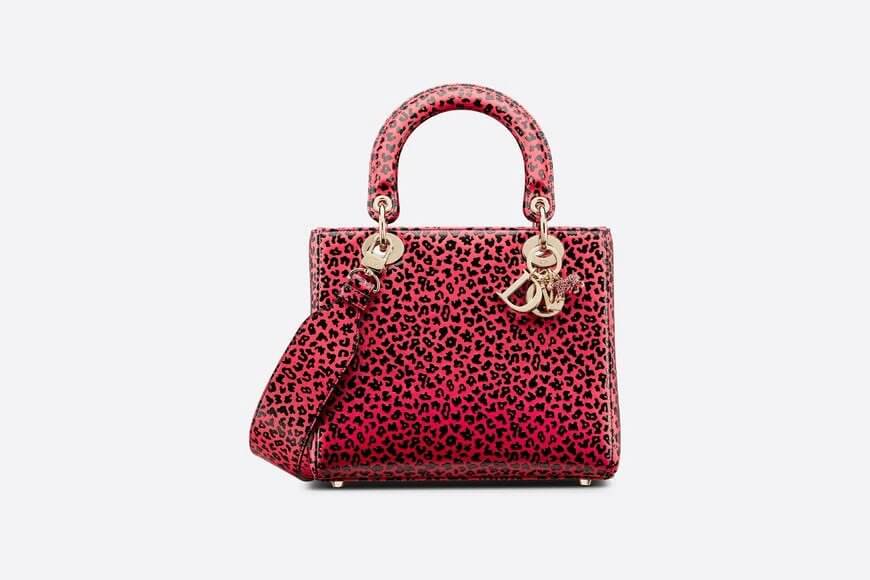 Medium Lady Di**r Bag Raspberry Pop Mizza Calfskin