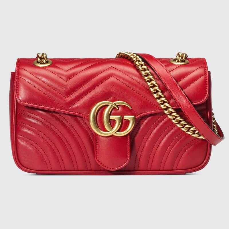 Hibiscus Red Leather GG Marmont Small Matelassé Shoulder Bag | G*G® US