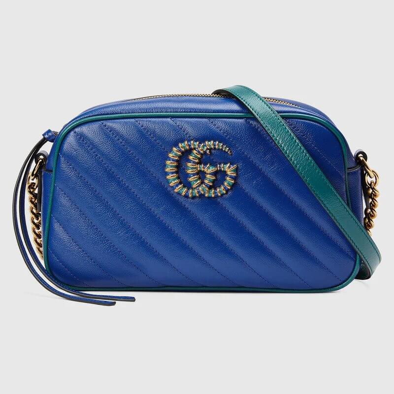 GG Marmont small shoulder bag in blue and emerald leather | G*G® US