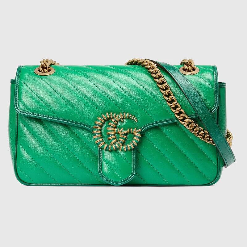 GG Marmont small shoulder bag in green and emerald leather | G*G® US