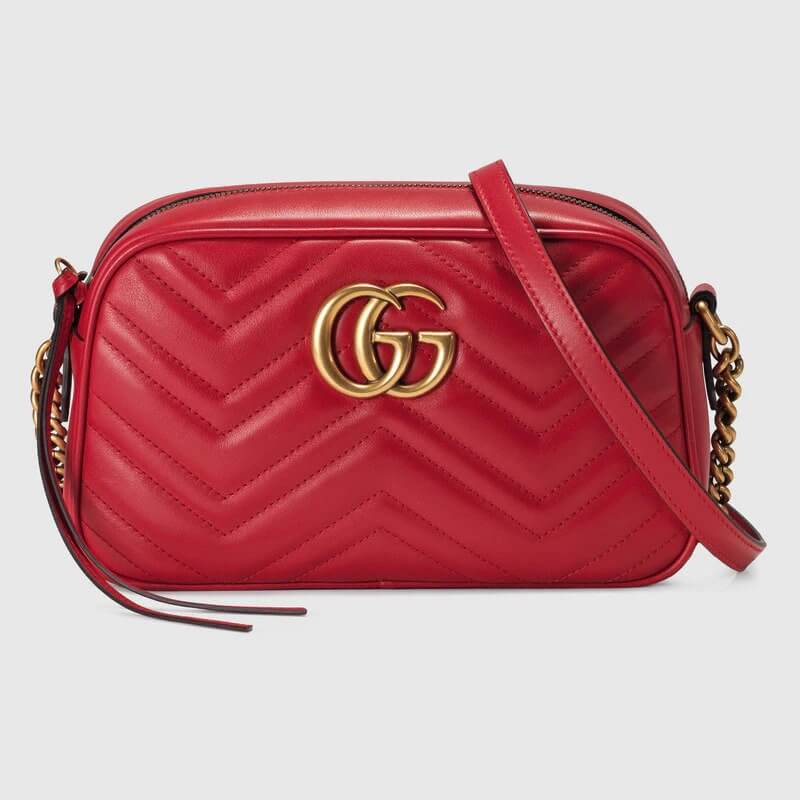 Hibiscus Red GG Marmont Small Matelassé Shoulder Bag | G*G® US