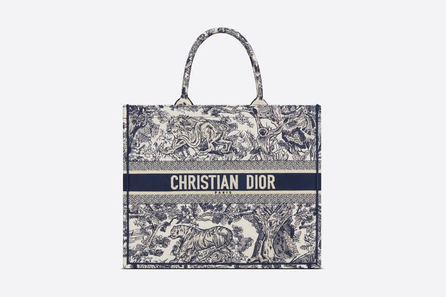 Di**r Book Tote Blue Toile de Jouy embroidery