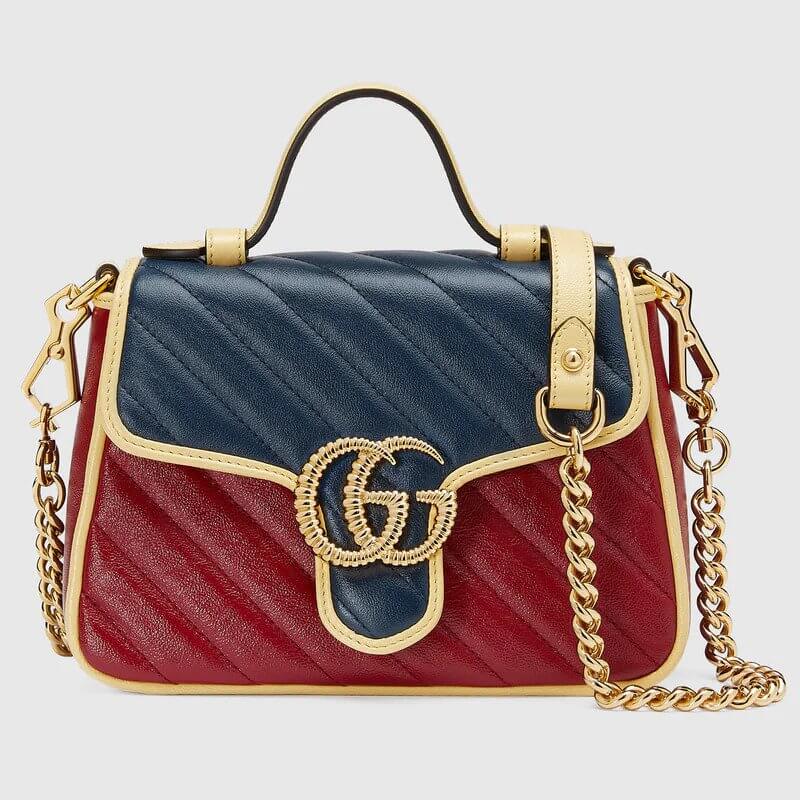 GG Marmont mini top handle bag in blue and red leather | G*G® U