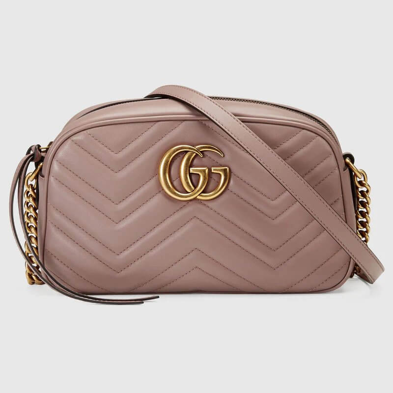 Dusty Pink Leather GG Marmont Small Matelassé Shoulder Bag | G*G® US