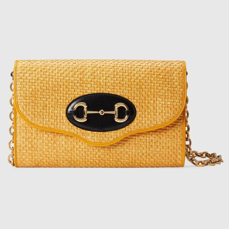 G*G Horsebit 1955 small shoulder bag in yellow straw effect | G*G® US