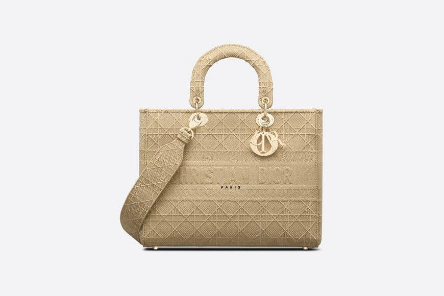 Large Lady D-Lite Bag Beige Cannage Embroidery