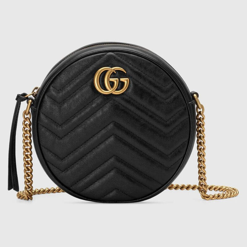 Black Leather GG Marmont Mini Round Shoulder Bag | G*G® US