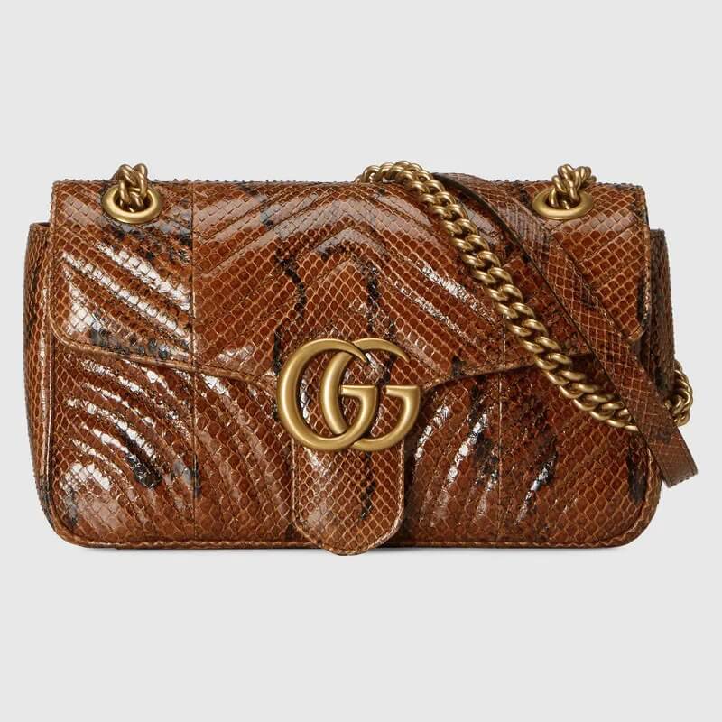GG Marmont small python shoulder bag in brown | G*G® US