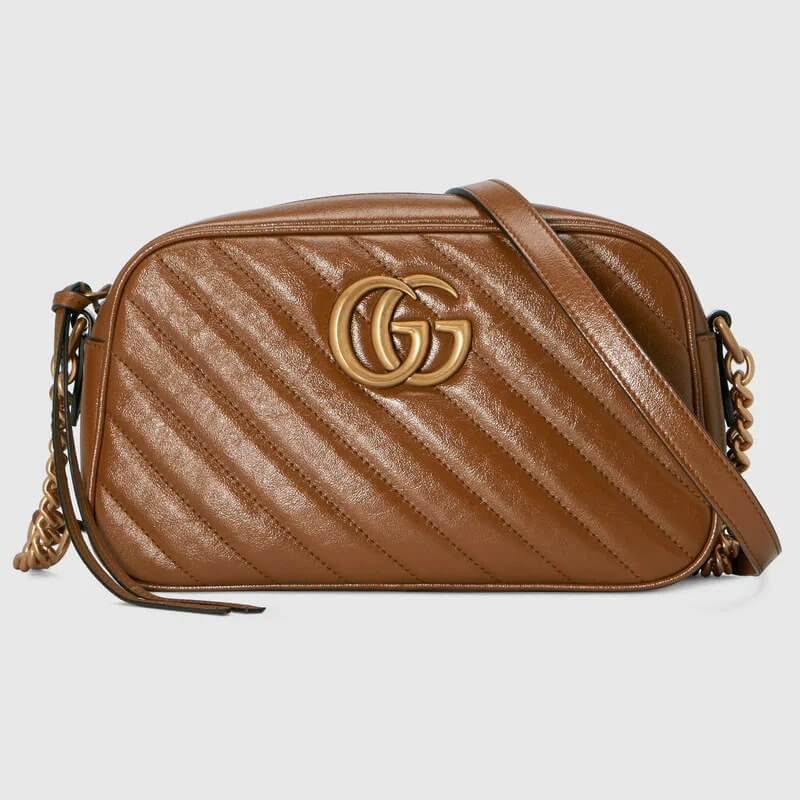 GG Marmont small matelassé shoulder bag in brown leather | G*G® US