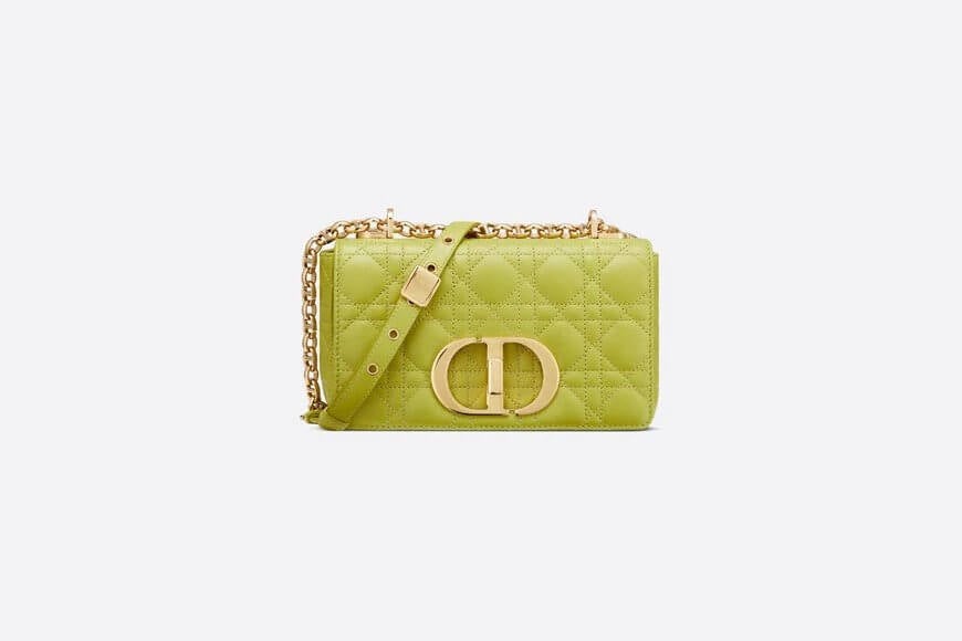 Small Di**r Caro Bag Lime Supple Cannage Calfskin