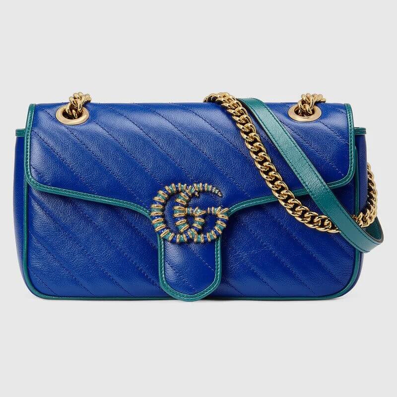 GG Marmont small shoulder bag in blue and turquoise leather | G*G® US