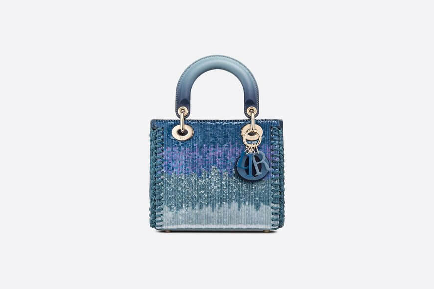 Small Lady Di**r Couture Bag Blue Gradient Sequins Embroidery