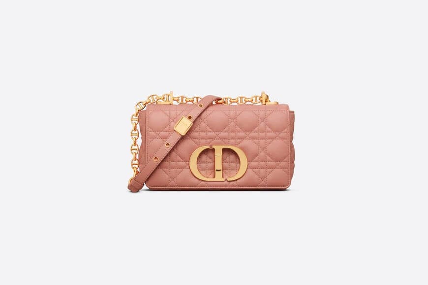 Small Di**r Caro Bag Peach Blossom Pink Supple Cannage Calfskin