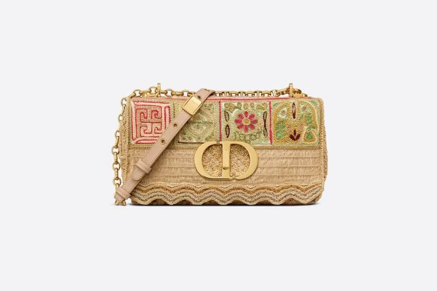 Medium Di**r Caro Bag Multicolor Cotton Embroidery
