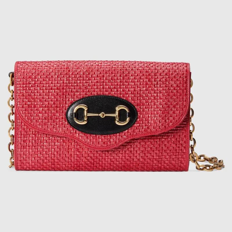 G*G Horsebit 1955 small shoulder bag in coral straw effect | G*G® US
