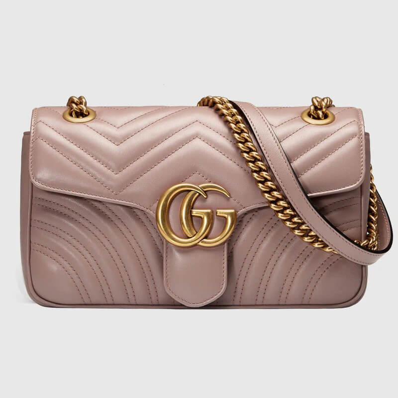 Dusty Pink Leather GG Marmont Matelassé Shoulder Bag | G*G® US