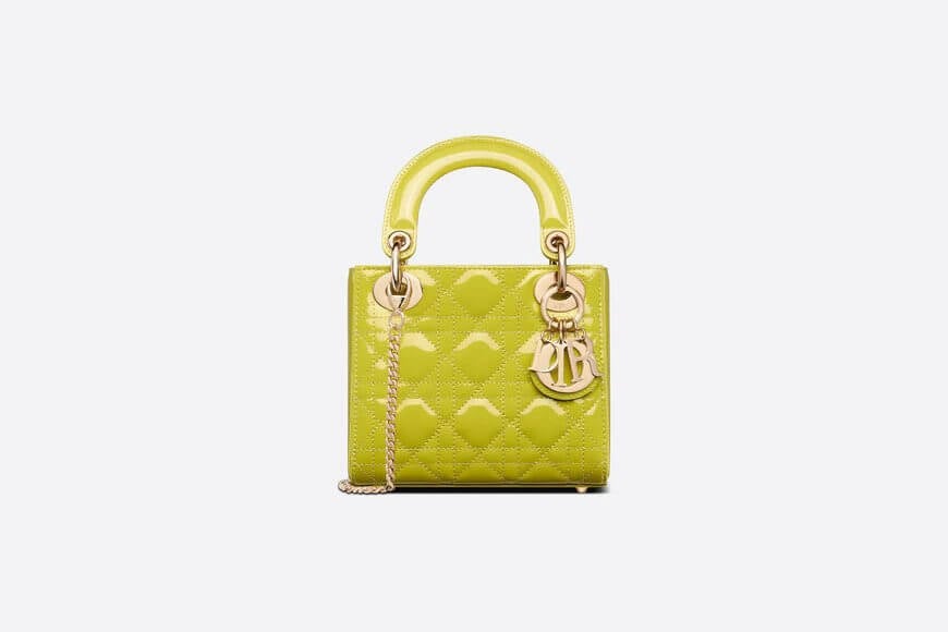 Mini Lady Di**r Bag Lime Patent Cannage Calfskin