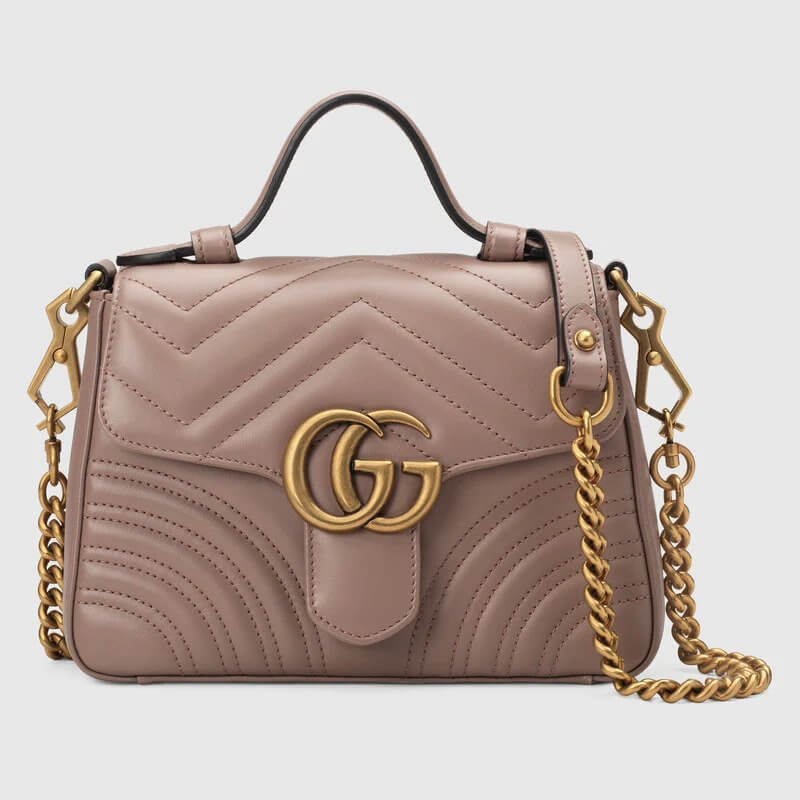 Dusty Pink Chevron Leather GG Marmont Mini Top Handle Bag | G*G® US