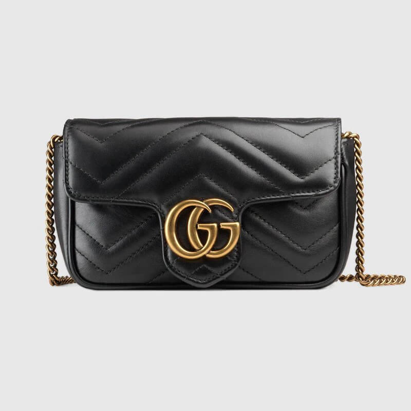 GG Marmont matelassé leather super mini bag  in black chevron leather | G*G® US