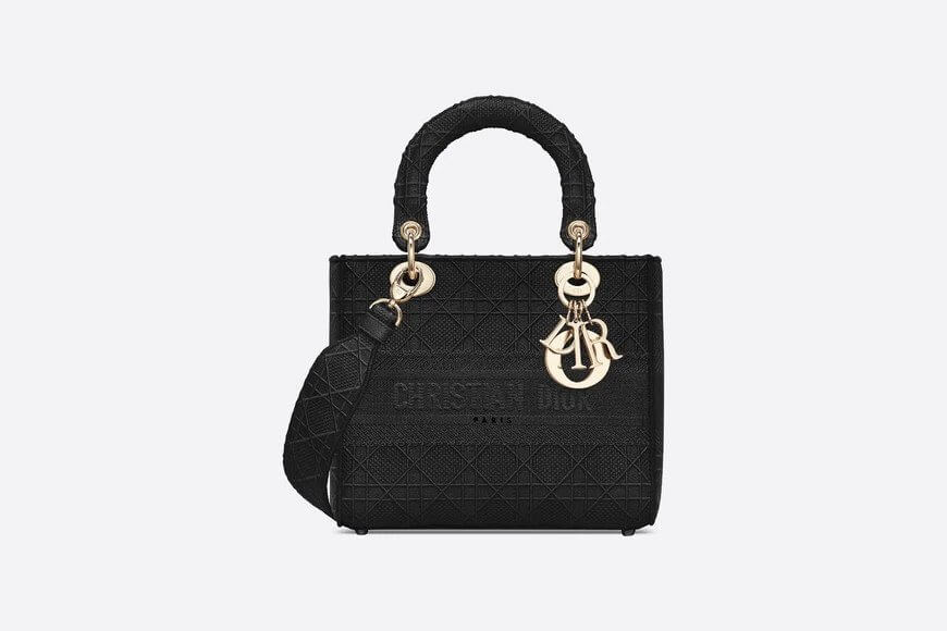 Medium Lady D-Lite Bag Black Cannage Embroidery