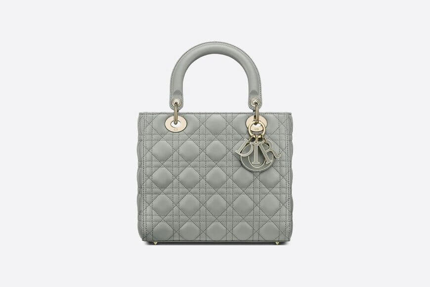 Medium Lady Di**r Bag Gray Cannage Lambskin