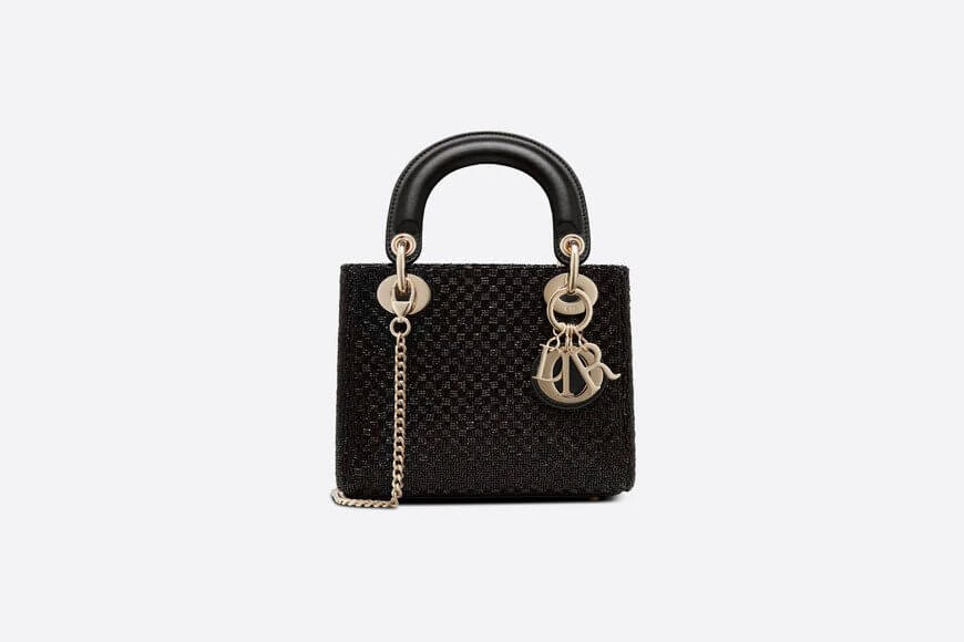 Mini Lady Di**r Bag Black Calfskin with Bead Embroidery