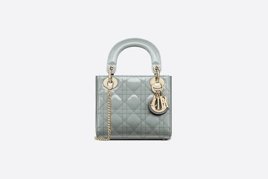 Mini Lady Di**r Bag Gray Patent Cannage Calfskin