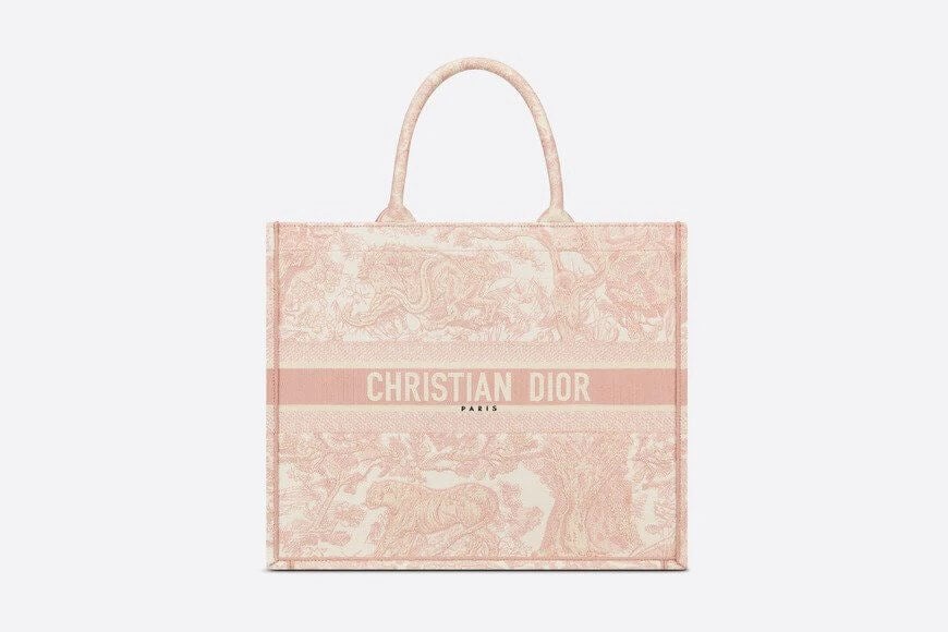 Di**r Book Tote Pink Toile de Jouy Embroidery