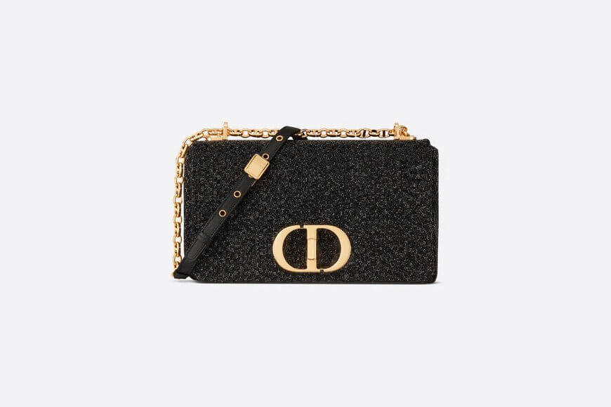 MEDIUM Di**r CARO BAG Black Calfskin with Bead Embroidery