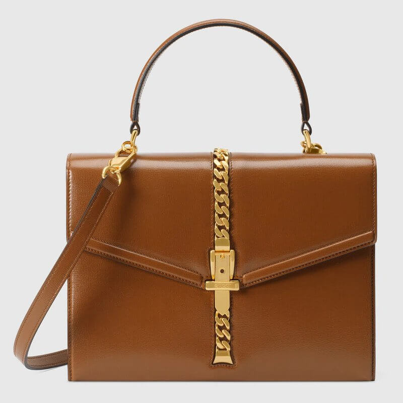 Sylvie 1969 small top handle bag in brown leather  | G*G® US