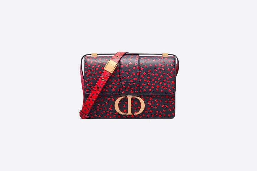 30 Montaigne Bag Navy Blue I Love Paris and Red Hearts Calfskin