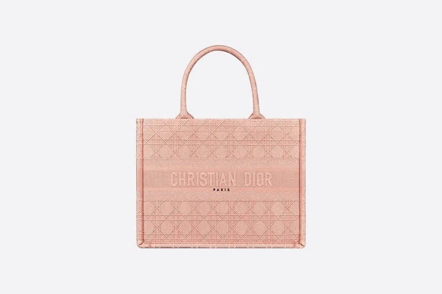 Small Di**r Book Tote Bois de Rose Cannage Embroidery