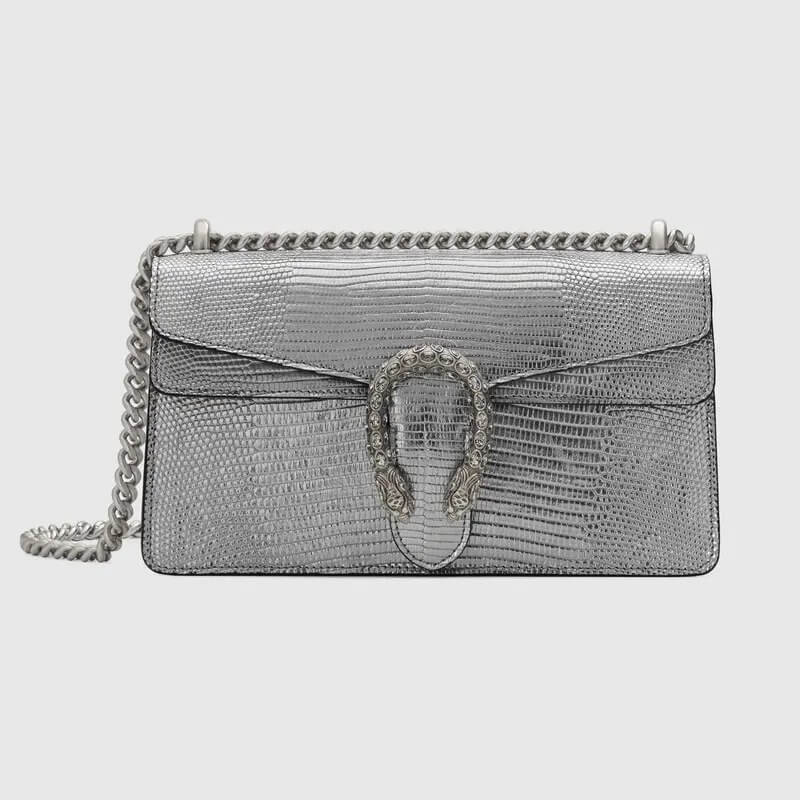 Metallic Silver Lizard Dionysus Small Shoulder Bag | G*G® US