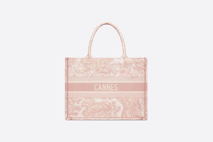 Small Di**r Book Tote Pink Toile de Jouy Cannes Embroidery