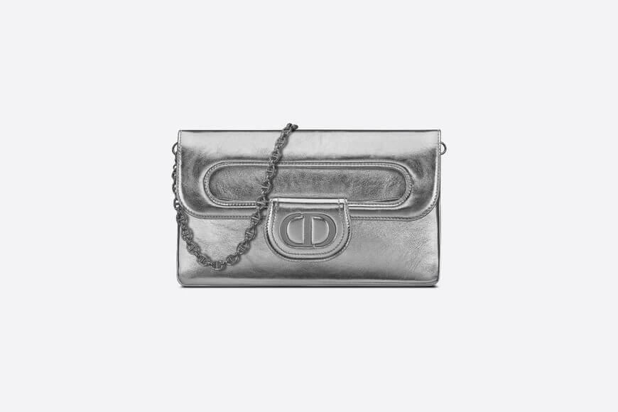 Medium Di**rDouble Bag Silver-Tone Di**r Spatial Crinkled Metallic Calfskin