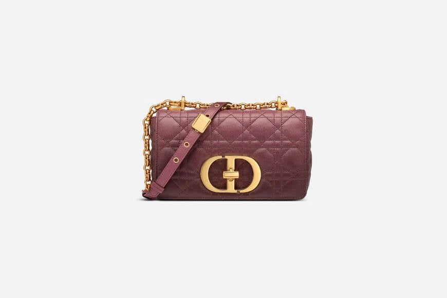 SMALL Di**r CARO BAG Burgundy Gradient Cannage Lambskin