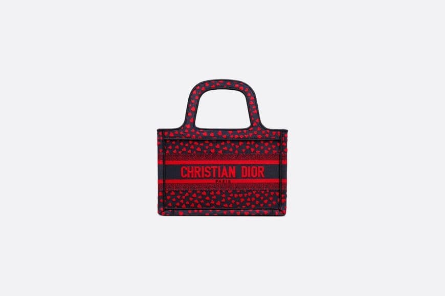 Mini Di**r Book Tote Navy Blue I Love Paris and Red Hearts Embroidery