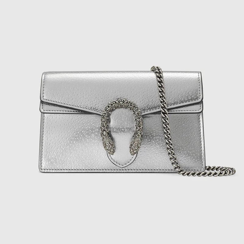 Dionysus super mini bag in silver lamé leather | G*G® US