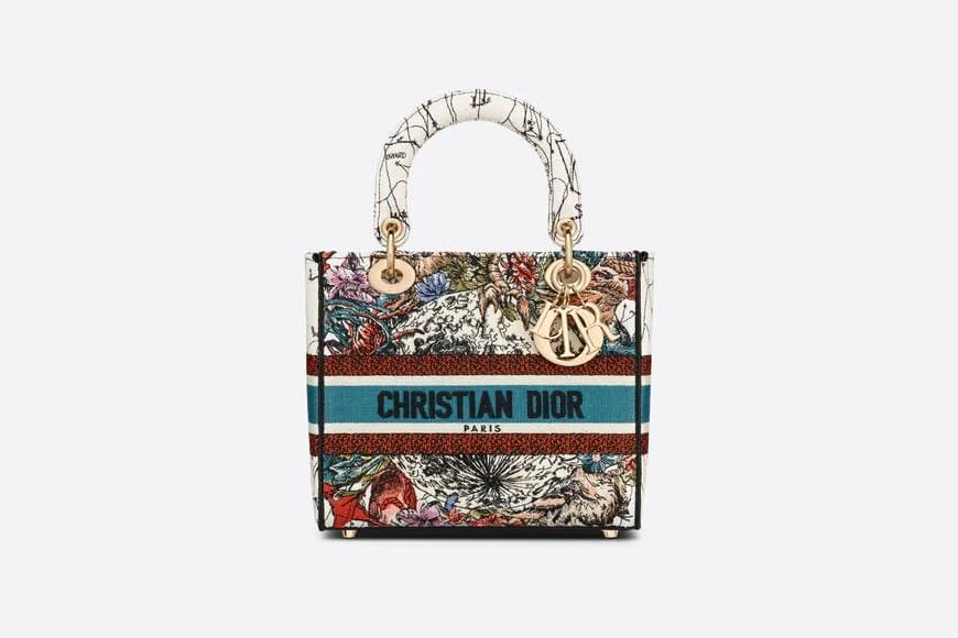 Medium Lady D-Lite Bag Latte Multicolor Di**r Constellation Embroidery