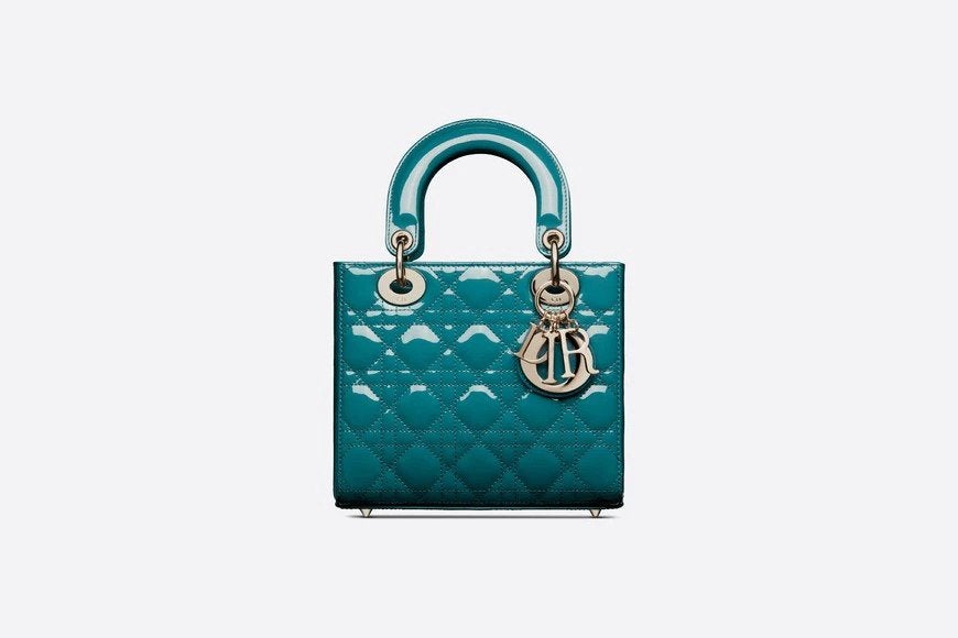 Small Lady Di**r Bag Deep Ocean Blue Patent Cannage Calfskin