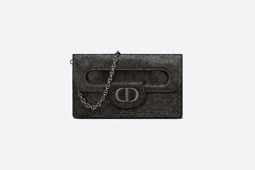 Medium Di**rDouble Bag Silver-Tone Di**r Spatial Textured Metallic Calfskin