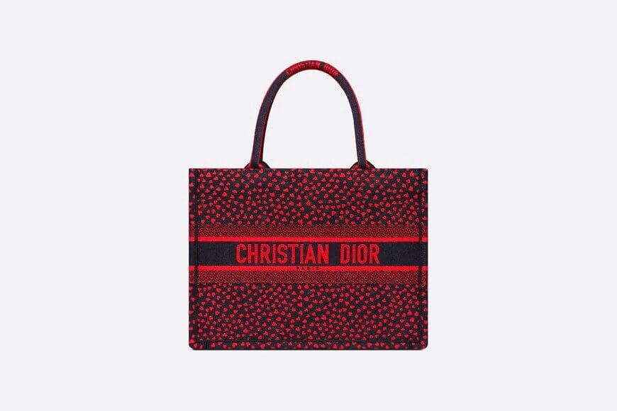 Small Di**r Book Tote Navy Blue I Love Paris and Red Hearts Embroidery