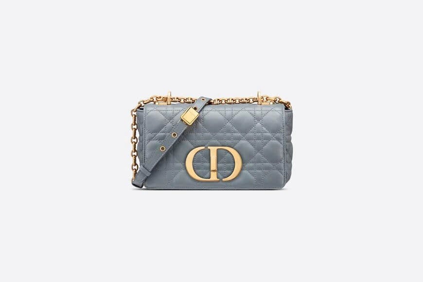 Small Di**r Caro Bag Cloud Blue Supple Cannage Calfskin