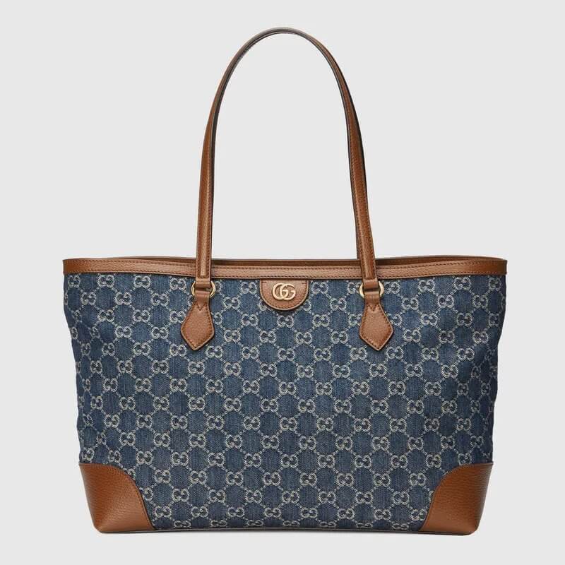 Ophidia GG medium tote in blue and ivory denim | G*G® U