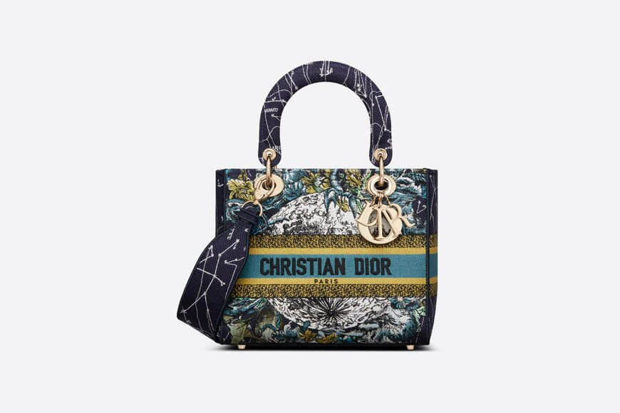 Medium Lady D-Lite Bag Blue Di**r Constellation Embroidery