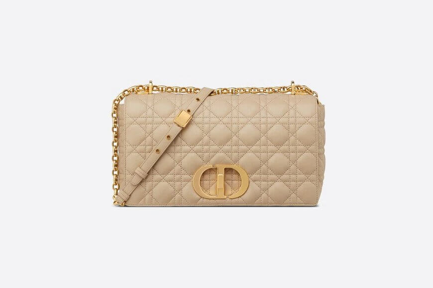 Large Di**r Caro Bag  Beige Supple Cannage Calfskin