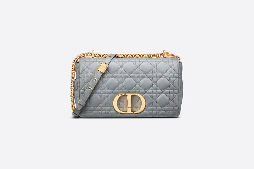 Medium Di**r Caro Bag Gray Supple Cannage Calfskin
